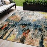 5' X 8' Ivory Yellow Blue And Beige Abstract Washable Indoor Outdoor Area Rug