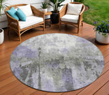8' Lavender Ivory And Gray Round Abstract Washable Indoor Outdoor Area Rug