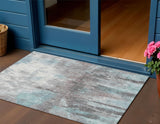 3' X 5' Teal Blue Ivory And Gray Abstract Washable Indoor Outdoor Area Rug