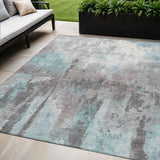 5' X 8' Teal Blue Ivory And Gray Abstract Washable Indoor Outdoor Area Rug