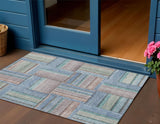 3' X 5' Denim Blue Coral And Gray Geometric Washable Indoor Outdoor Area Rug