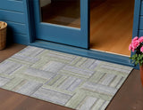 3' X 5' Fern Green And Gray Geometric Washable Indoor Outdoor Area Rug