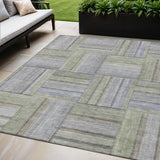 5' X 8' Fern Green And Gray Geometric Washable Indoor Outdoor Area Rug