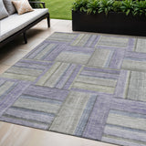 5' X 8' Purple And Green Geometric Washable Indoor Outdoor Area Rug