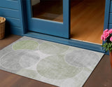 3' X 5' Artichoke Green Green And Ivory Geometric Washable Indoor Outdoor Area Rug