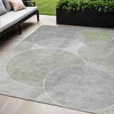 5' X 8' Artichoke Green Green And Ivory Geometric Washable Indoor Outdoor Area Rug