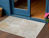 3' X 5' Beige Ivory And Gold Geometric Washable Indoor Outdoor Area Rug