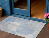 3' X 5' Denim Blue Ivory And Gray Geometric Washable Indoor Outdoor Area Rug