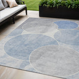 5' X 8' Denim Blue Ivory And Gray Geometric Washable Indoor Outdoor Area Rug
