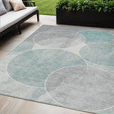 5' X 8' Teal Blue Ivory And Gray Geometric Washable Indoor Outdoor Area Rug