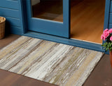 3' X 5' Beige Ivory And Gray Striped Washable Indoor Outdoor Area Rug