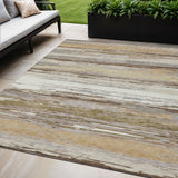 5' X 8' Beige Ivory And Gray Striped Washable Indoor Outdoor Area Rug