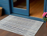 3' X 5' Pacific Blue And Beige Striped Washable Indoor Outdoor Area Rug