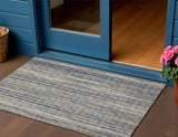 3' X 5' Brown And Navy Blue Striped Washable Indoor Outdoor Area Rug