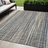 5' X 8' Brown And Navy Blue Striped Washable Indoor Outdoor Area Rug