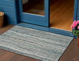 3' X 5' Persian Blue And Ivory Striped Washable Indoor Outdoor Area Rug