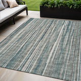 5' X 8' Persian Blue And Ivory Striped Washable Indoor Outdoor Area Rug