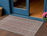 3' X 5' Burgundy And Gray Striped Washable Indoor Outdoor Area Rug