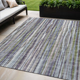 5' X 8' Plum And Ivory Striped Washable Indoor Outdoor Area Rug