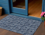 3' X 5' Blue And Ivory Geometric Washable Indoor Outdoor Area Rug