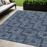 5' X 8' Blue And Ivory Geometric Washable Indoor Outdoor Area Rug