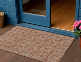 3' X 5' Burnt Sienna And Ivory Geometric Washable Indoor Outdoor Area Rug