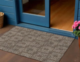 3' X 5' Brown And Ivory Geometric Washable Indoor Outdoor Area Rug