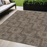 5' X 8' Brown And Ivory Geometric Washable Indoor Outdoor Area Rug