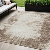 5' X 8' Brown And Ivory Abstract Washable Indoor Outdoor Area Rug