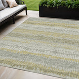 5' X 8' Sage And Gold Abstract Washable Indoor Outdoor Area Rug