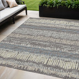 5' X 8' Gray And Ivory Abstract Washable Indoor Outdoor Area Rug