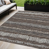 5' X 8' Brown And Ivory Abstract Washable Indoor Outdoor Area Rug