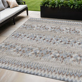5' X 8' Blue And Gray Ikat Washable Indoor Outdoor Area Rug
