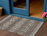 3' X 5' Brown And Ivory Ikat Washable Indoor Outdoor Area Rug