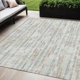 5' X 8' Ivory And Blue Abstract Washable Indoor Outdoor Area Rug