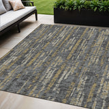 5' X 8' Granite Gray Ivory And Gold Abstract Washable Indoor Outdoor Area Rug