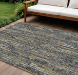 8' X 10' Granite Gray Ivory And Gold Abstract Washable Indoor Outdoor Area Rug