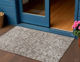 3' X 5' Brown And Ivory Damask Washable Indoor Outdoor Area Rug