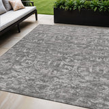 5' X 8' Charcoal And Ivory Damask Washable Indoor Outdoor Area Rug