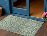 3' X 5' Green And Ivory Damask Washable Indoor Outdoor Area Rug