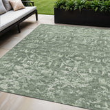5' X 8' Green And Ivory Damask Washable Indoor Outdoor Area Rug