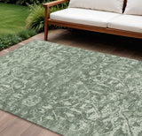 8' X 10' Green And Ivory Damask Washable Indoor Outdoor Area Rug