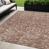 5' X 8' Chocolate And Ivory Damask Washable Indoor Outdoor Area Rug