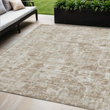 5' X 8' Khaki And Ivory Tribal Washable Indoor Outdoor Area Rug