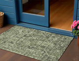 3' X 5' Olive Green And Ivory Tribal Washable Indoor Outdoor Area Rug