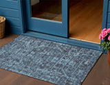 3' X 5' Navy Blue And Ivory Tribal Washable Indoor Outdoor Area Rug