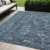 5' X 8' Navy Blue And Ivory Tribal Washable Indoor Outdoor Area Rug