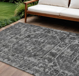 8' X 10' Black And Ivory Tribal Washable Indoor Outdoor Area Rug