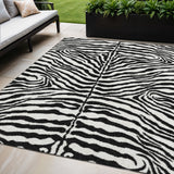 5' X 8' Black And Ivory Zebra Print Washable Indoor Outdoor Area Rug