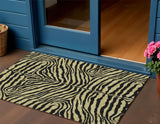 3' X 5' Gold And Ivory Zebra Print Washable Indoor Outdoor Area Rug